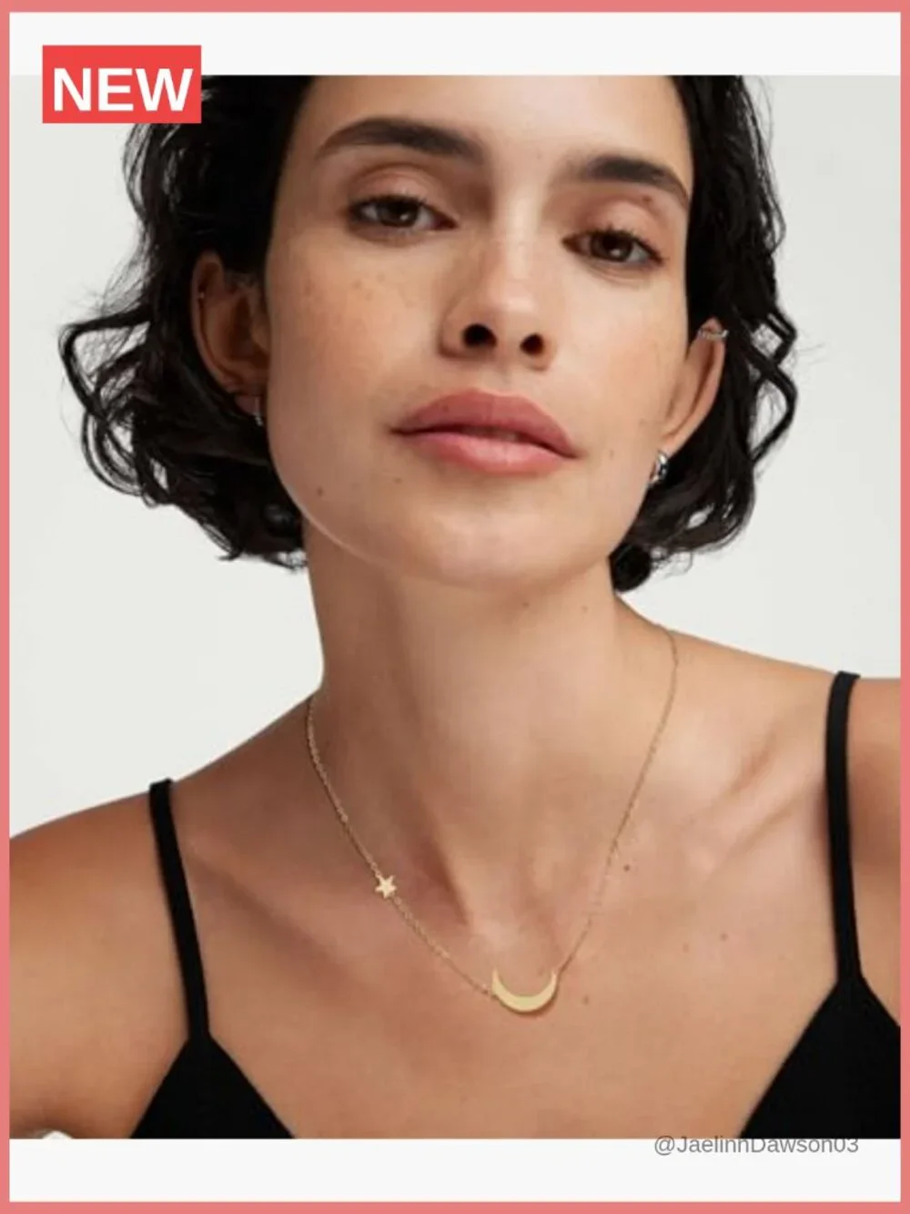 Dainty Gold Pendant Necklace 14k Gold Plated Cubic Zirconia Star Moon CZ Leaf